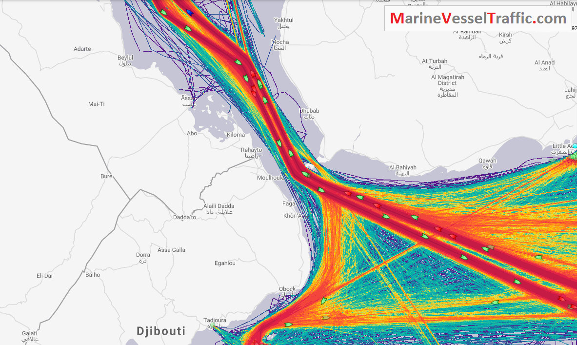 Live Marine Traffic, Density Map and Current Position of ships in BAB EL MANDEB STRAIT
